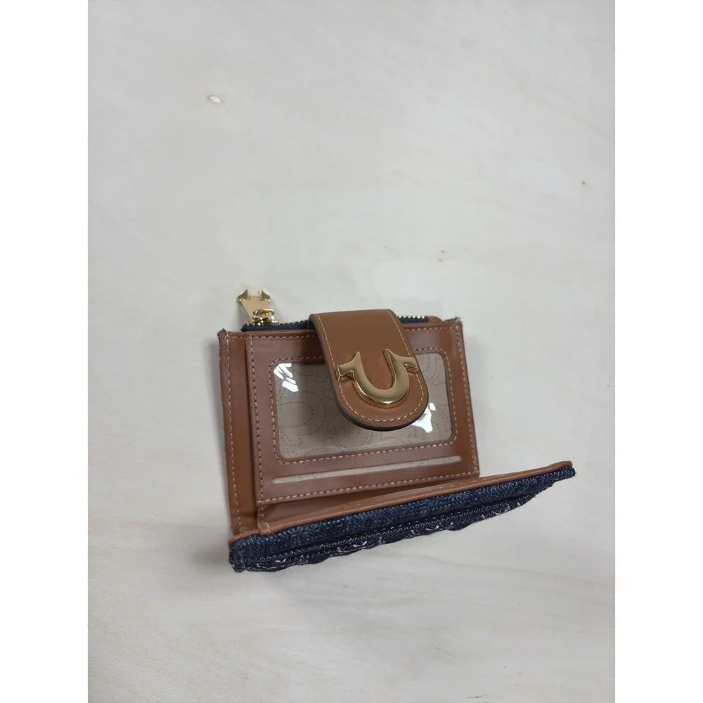 True Religion Denim Crossbody Bag‎ and Wallet Set Blue Tan Horseshoe Logo NWT